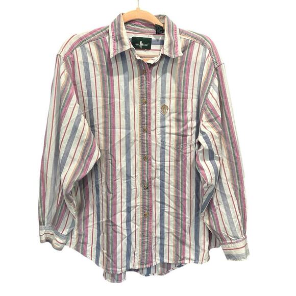 Vintage Classic Multicolored Pastel Stripe Coastal Preppy Button Down Top - Picture 3 of 11